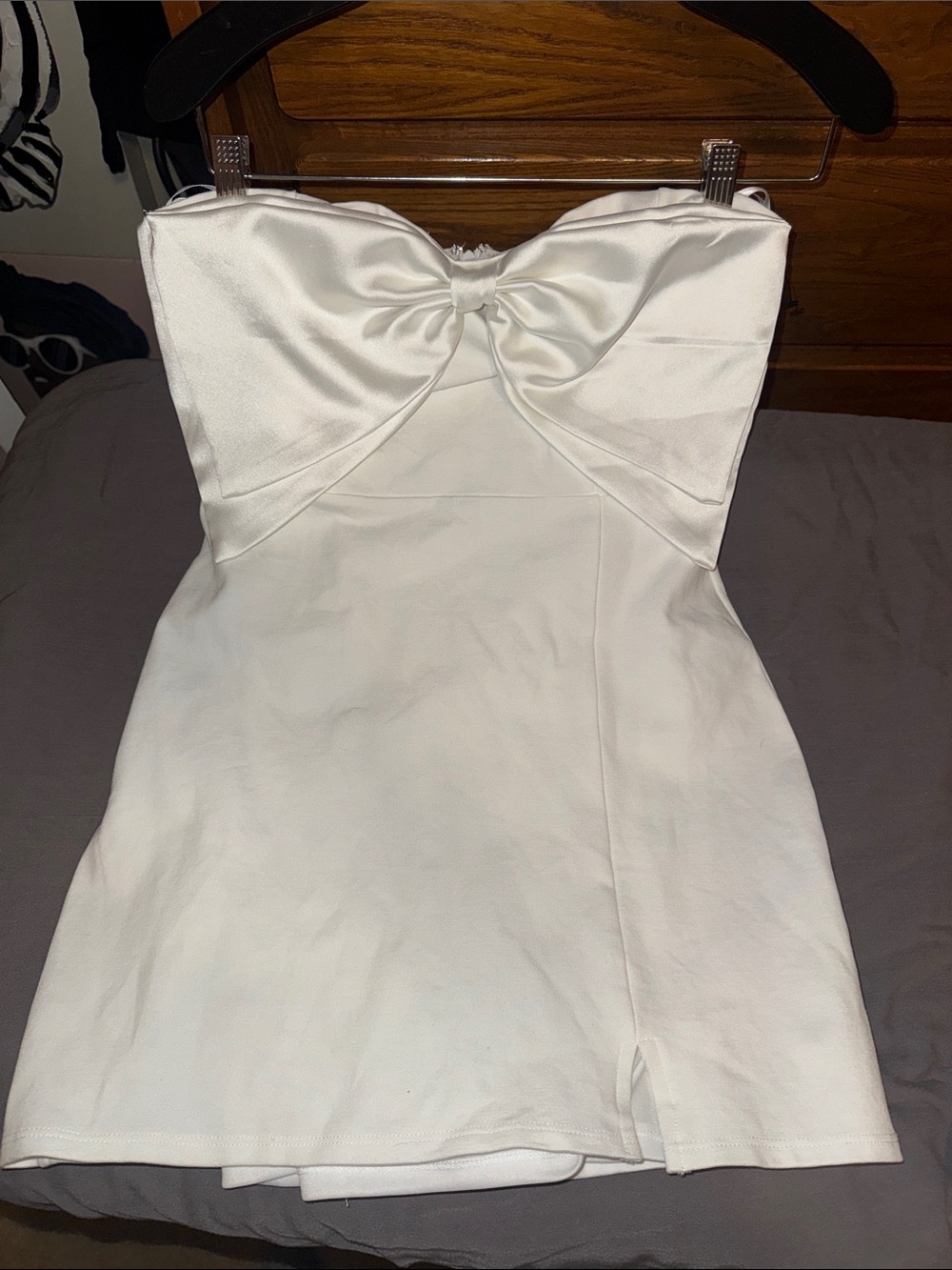 Lulu's White Strapless Mini Dress with Bow Front